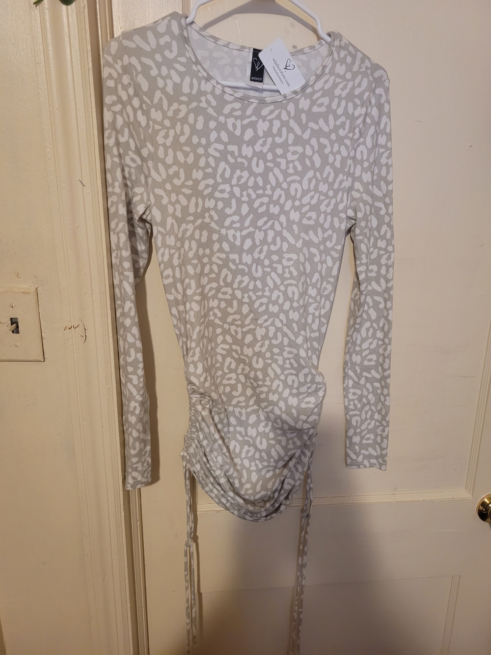 Windsor Cream and White Leopard Drawstring Long Sleeve Top Or Dress